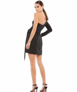 Ieena For Mac Duggal Shop For One Shoulder Tie Waist Tuxedo Dress