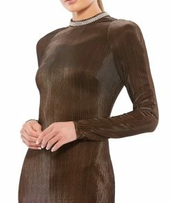 Ieena For Mac Duggal Metallic Beaded High Neck Raglan Sleeve Mini Dress