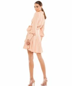 Ieena For Mac Duggal Satin Long Sleeve Wrap Dress