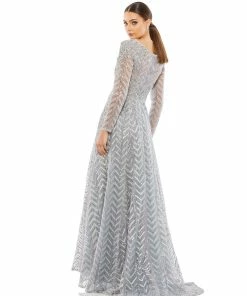 Mac Duggal Long Sleeve Chevron Embroidered Gown Shop For