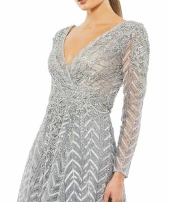 Mac Duggal Long Sleeve Chevron Embroidered Gown Shop For