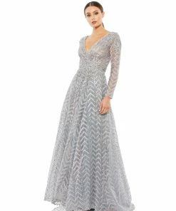 Mac Duggal Long Sleeve Chevron Embroidered Gown Shop For