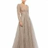 Mac Duggal Long Sleeve Chevron Embroidered Gown Shop For