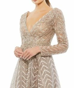 Mac Duggal Long Sleeve Chevron Embroidered Gown Shop For