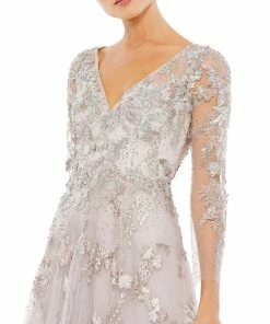 Mac Duggal Mother Of The Bride + Groom Dresses Floral Embroidered Illusion Sleeve Gown