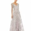 Mac Duggal Mother Of The Bride + Groom Dresses Floral Embroidered Illusion Sleeve Gown