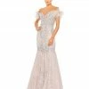 Mac Duggal Feathered Crystal Embellished Sleeveless Trumpet Gown