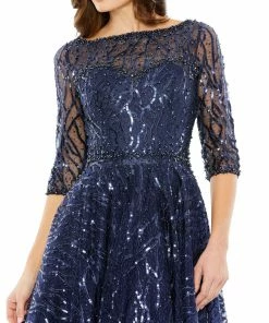 Mac Duggal Embellished 1/2 Sleeve Boat Neck A Line Dress