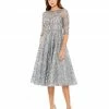 Mac Duggal Embellished 1/2 Sleeve Boat Neck A Line Dress
