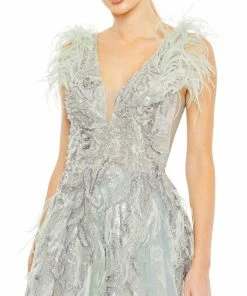 Mac Duggal Embellished Feathered Sleeveless A Line Gown Shop For