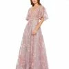 Mac Duggal Shop For Floral Embroidered Flutter Sleeve Gown