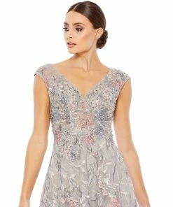 Mac Duggal Embroidered Illusion Cap Sleeve A Line Gown Shop For