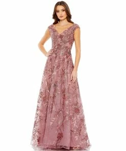 Mac Duggal Embroidered Illusion Cap Sleeve A Line Gown Shop For