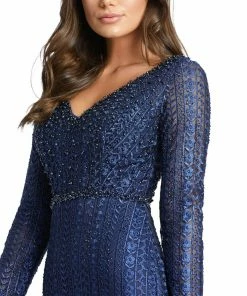 Mac Duggal Embroidered Long Sleeve V Neck Trumpet Gown Shop For