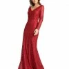 Mac Duggal Embroidered Long Sleeve V Neck Trumpet Gown Shop For
