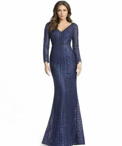 Mac Duggal Embroidered Long Sleeve V Neck Trumpet Gown Shop For