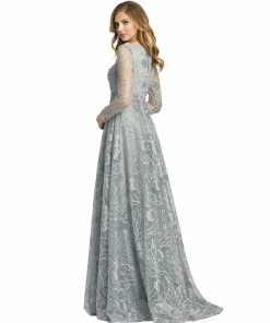 Mac Duggal Shop For Floral Embroidered Long Sleeve Square Neck Gown