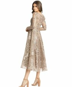 Mac Duggal Shop For Embellished Plunge Neck Illusion Long Sleeve Midi