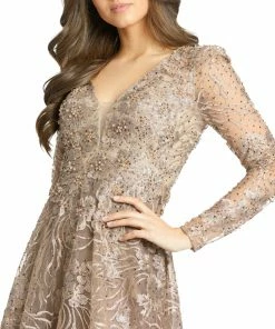Mac Duggal Shop For Embellished Plunge Neck Illusion Long Sleeve Midi