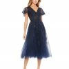 Mac Duggal Shop For Embellished Flutter Sleeve Tea-Length Dress