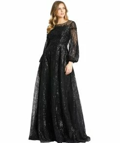 Mac Duggal Embellished Long Sleeve Illusion A Line Gown Shop For
