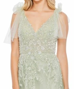 Mac Duggal Embellished Soft Tie Sleeveless V Neck Gown Shop For