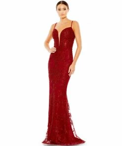 Mac Duggal Embellished Plunge Neck Illusion Mermaid Gown Shop For
