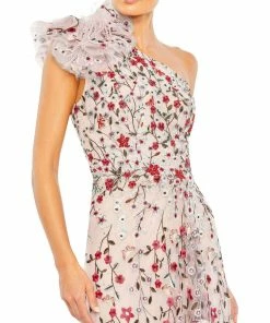 Mac Duggal Embellished Ruffled One Shoulder A Line Gown