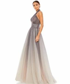 Mac Duggal Glitter Ombre Criss Cross Neck Ballgown Shop For
