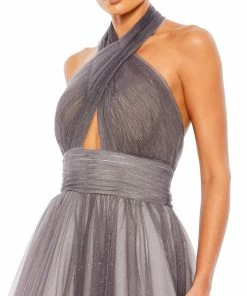 Mac Duggal Glitter Ombre Criss Cross Neck Ballgown Shop For