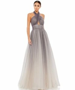 Mac Duggal Glitter Ombre Criss Cross Neck Ballgown Shop For