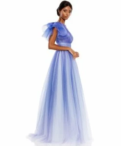 Mac Duggal Shop For Glitter Ombre Ruffled One Shoulder Ballgown