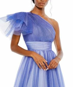 Mac Duggal Shop For Glitter Ombre Ruffled One Shoulder Ballgown
