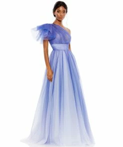 Mac Duggal Shop For Glitter Ombre Ruffled One Shoulder Ballgown