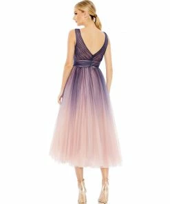 Mac Duggal Ombre Sleeveless V Neck Midi Dress Cocktail Dresses