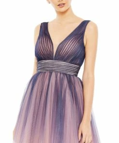 Mac Duggal Ombre Sleeveless V Neck Midi Dress Cocktail Dresses