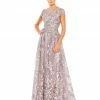 Mac Duggal Embellished Floral Cap Sleeve A Line Gown