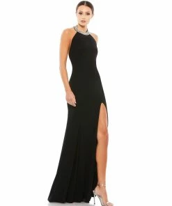 Ieena For Mac Duggal Shop For Beaded Halter Jersey Evening Gown