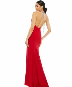 Ieena For Mac Duggal Shop For Beaded Halter Jersey Evening Gown