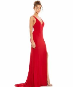 Ieena For Mac Duggal Plunge Neck High Slit Gown Shop For