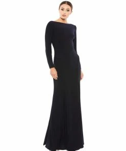 Ieena For Mac Duggal Long Sleeve Cowl Back Jersey Gown
