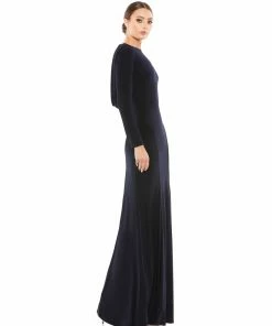 Ieena For Mac Duggal Long Sleeve Cowl Back Jersey Gown