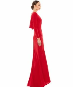 Ieena For Mac Duggal Long Sleeve Cowl Back Jersey Gown