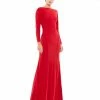 Ieena For Mac Duggal Long Sleeve Cowl Back Jersey Gown