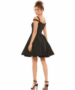 Ieena For Mac Duggal Short Dresses Cold Shoulder A-Line Skater Dress W/ Pockets