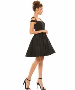 Ieena For Mac Duggal Short Dresses Cold Shoulder A-Line Skater Dress W/ Pockets