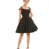 Ieena For Mac Duggal Short Dresses Cold Shoulder A-Line Skater Dress W/ Pockets
