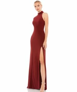 Ieena For Mac Duggal High Neck Jersey Gown W/ Teardrop Cutout Back Wedding Guest