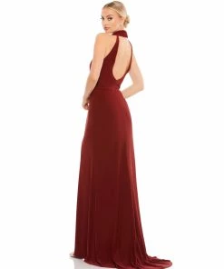 Ieena For Mac Duggal High Neck Jersey Gown W/ Teardrop Cutout Back Wedding Guest