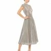 Ieena For Mac Duggal Shop For Metallic Cap Sleeve Tea-Length Dress